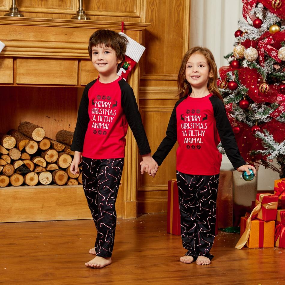 Изображение товара: Новое поступление, осенне-зимние рождественские Семейные пижамные комплекты PatPat с буквенным принтом (огнестойкие), Семейные комплекты