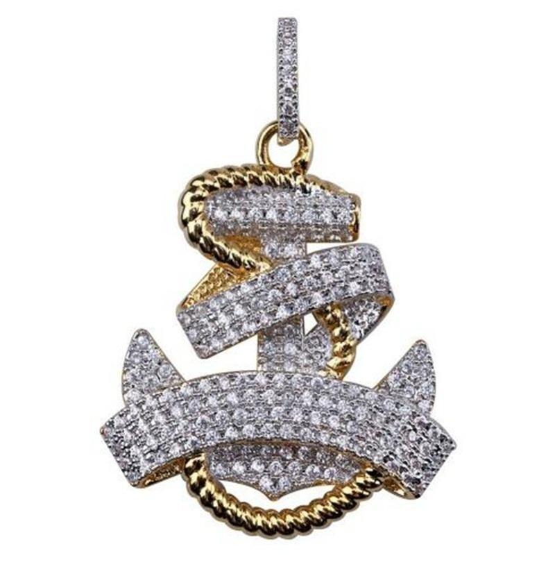 Изображение товара: Модное индивидуальное блестящее ожерелье с подвеской в виде якоря из фианита для мужчин, трендовая бижутерия в стиле хип-хоп