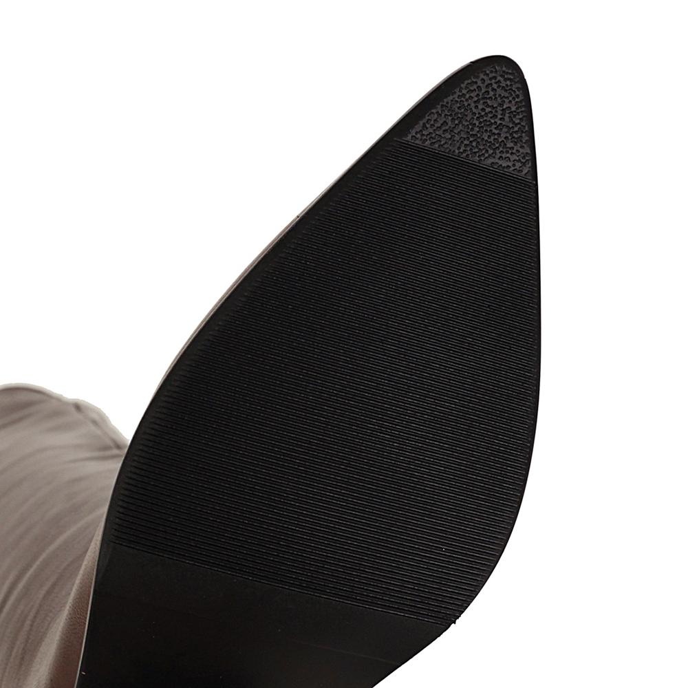 Изображение товара: Женские сапоги до середины икры, черные или коричневые классические сапоги на высоком каблуке, размеры 10, 43, 45, 48, для зимы