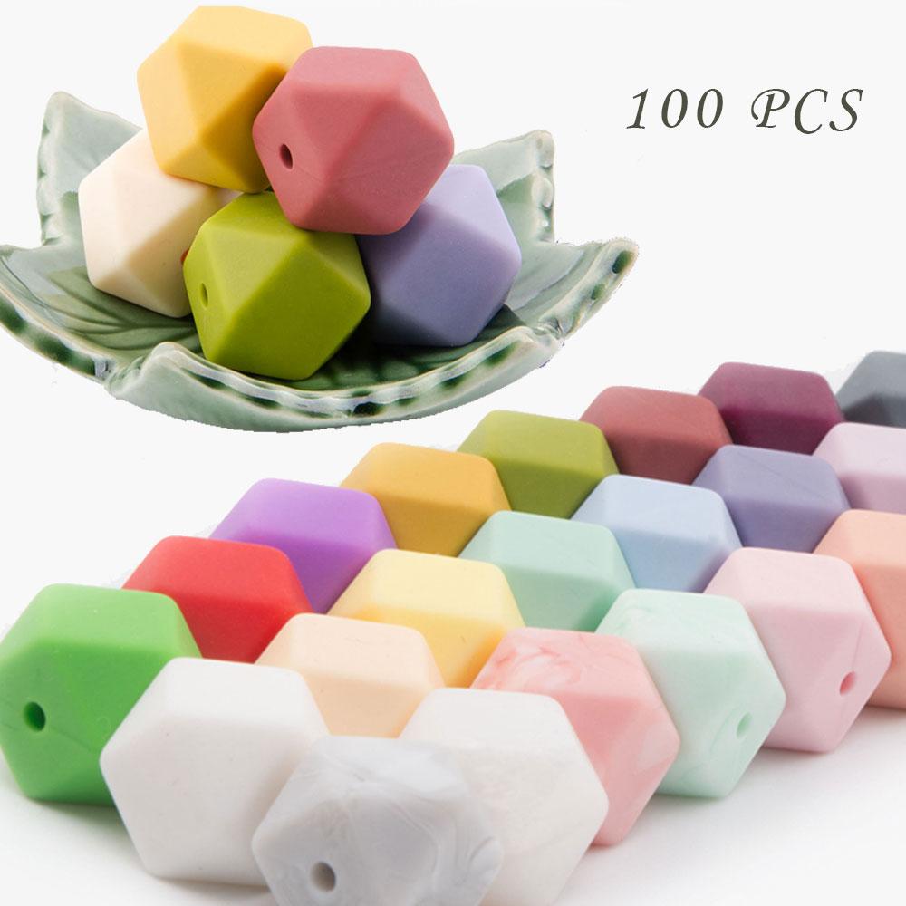 Изображение товара: 100 шт., силиконовые бусины, восьмиугольные бусины для детского прорезывателя, 14 мм
