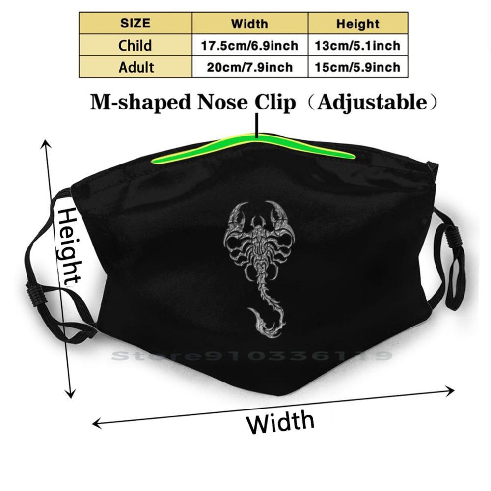 Изображение товара: Серебряный Скорпион подарок на день рождения многоразовый фильтр Pm2.5 «сделай сам» маска для рта для детей яд скорпионы Насекомые Животные Скорпион Хвост