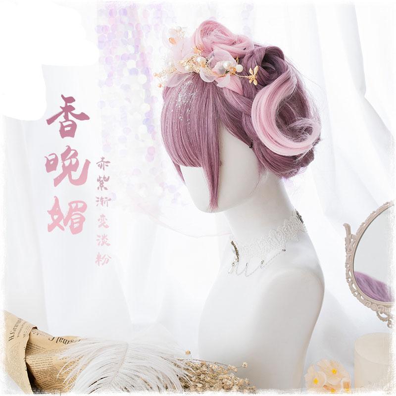 Изображение товара: Женский парик Лолита 60 см длинные кудрявые синтетические волосы косплей принцесса девочка фиолетовый Омбре розовый костюм парики для вечерние + парик шапочка