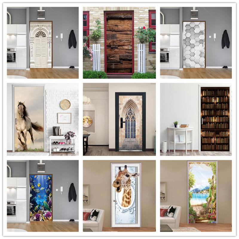 Изображение товара: Европейский современный дизайн двери постер водонепроницаемый ПВХ обои самоклеющиеся DIY Декор Наклейка на дверь гостиной спальни