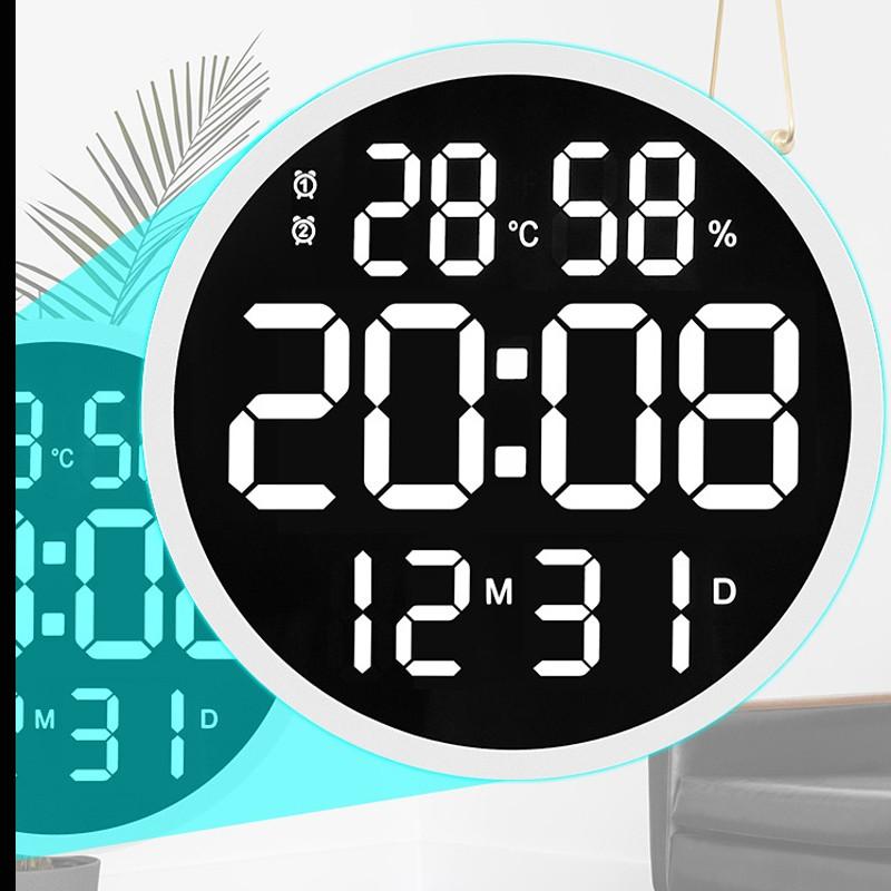 Изображение товара: Цифровые электронные светодиодные настенные часы, большие часы с подсветкой, цифровые часы с измерением температуры и влажности, электронные часы, современный дизайн, 12 дюймов