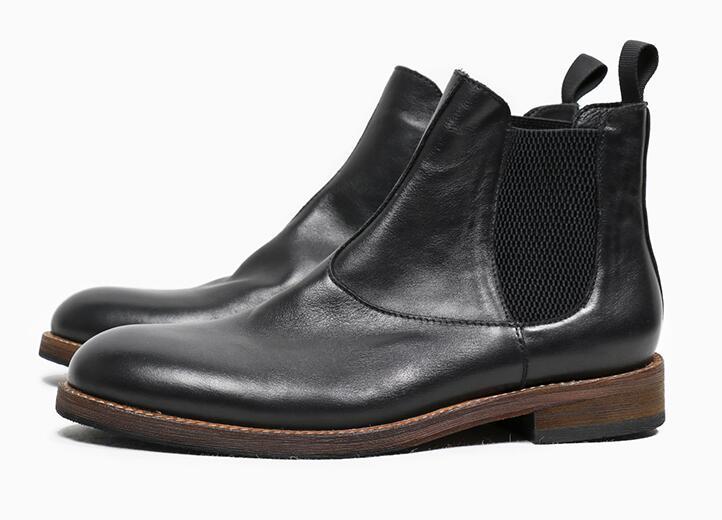 Изображение товара: Классические мужские ботинки ручной работы из натуральной кожи, зимние мужские ботинки с круглым носком, черные короткие ботинки челси, ботильоны высшего качества