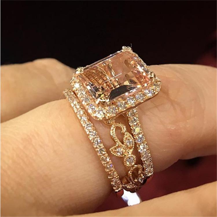 Изображение товара: Новые модные большие квадратные кольца Milangirl с камнем кольцо цвета шампанского из циркония для женщин Свадебные ювелирные изделия аксессуары из материала