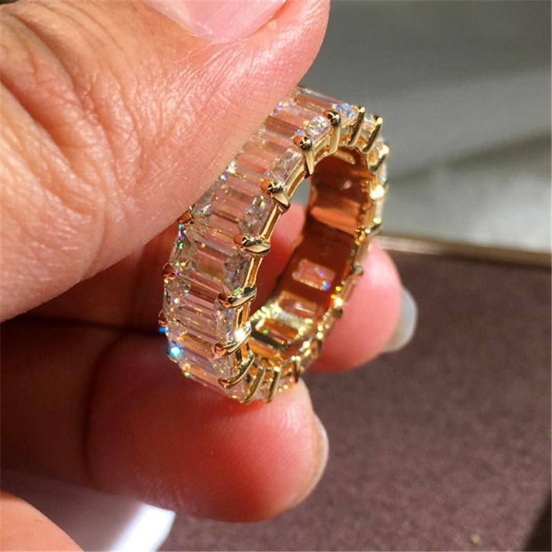 Изображение товара: Женское кольцо в стиле хип-хоп, желтое золото из стерлингового серебра 925 пробы с цирконием, 5 А, обручальное кольцо для свадьбы