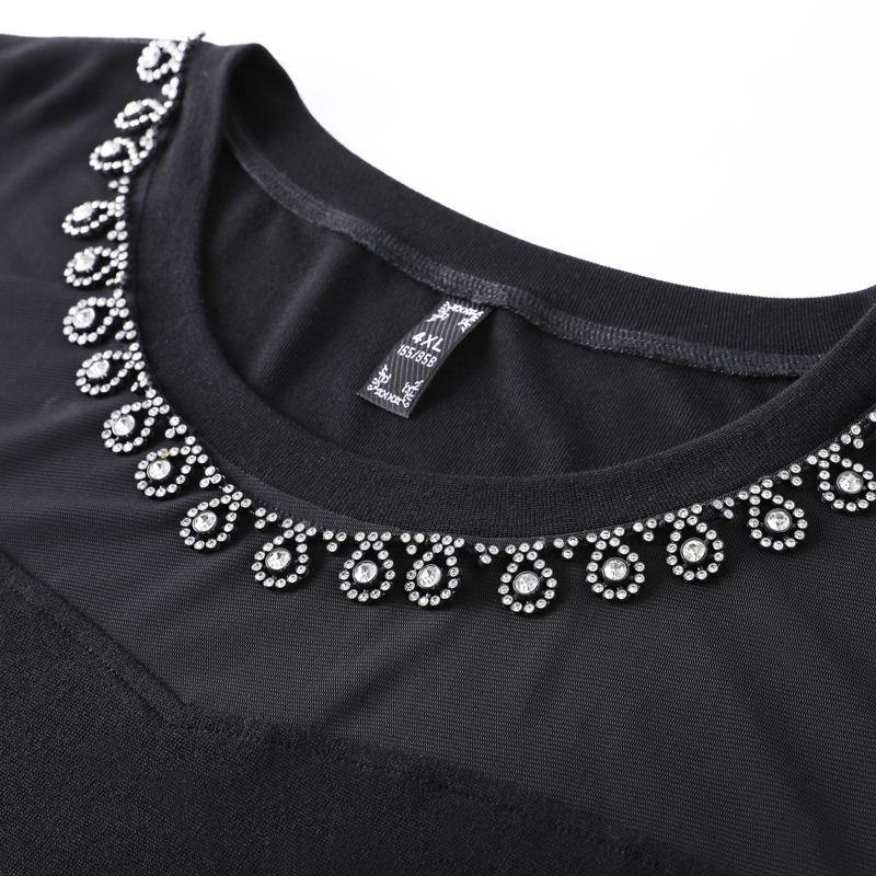Изображение товара: Женская блузка с длинным рукавом, тонкая сетчатая блузка составного кроя с бисером, весна-осень, от 4XL до 10XL, размера плюс, T20087T