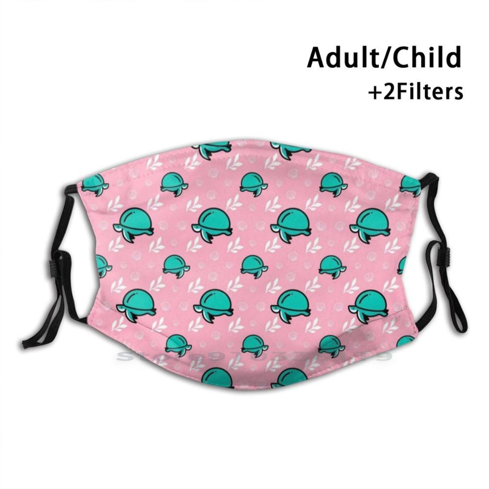 Изображение товара: Green Turtle Tortoise Seashell Pink Blish Pastel Background Cute Print Reusable Pm2.5 Filter DIY Mouth Mask Kids Turtle Lover
