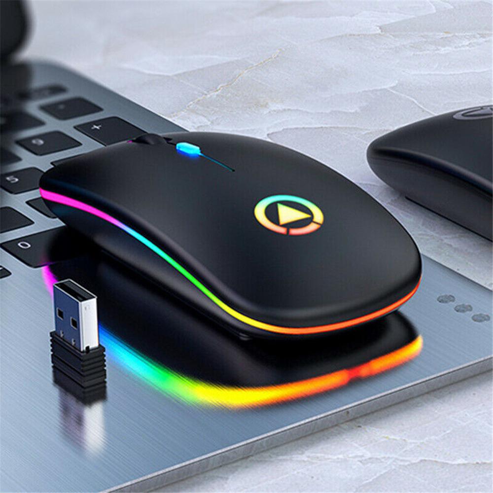 Изображение товара: USB оптическая эргономичная игровая мышь, компьютерная мышь для ноутбука, ПК, тонкая перезаряжаемая беспроводная мышь, бесшумная светодиодная эргономичная мышь