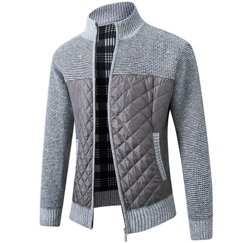 Изображение товара: Мужской повседневный плотный трикотажный свитер на молнии с карманами, теплый облегающий кардиган, пальто, куртки, Осень-зима 2020