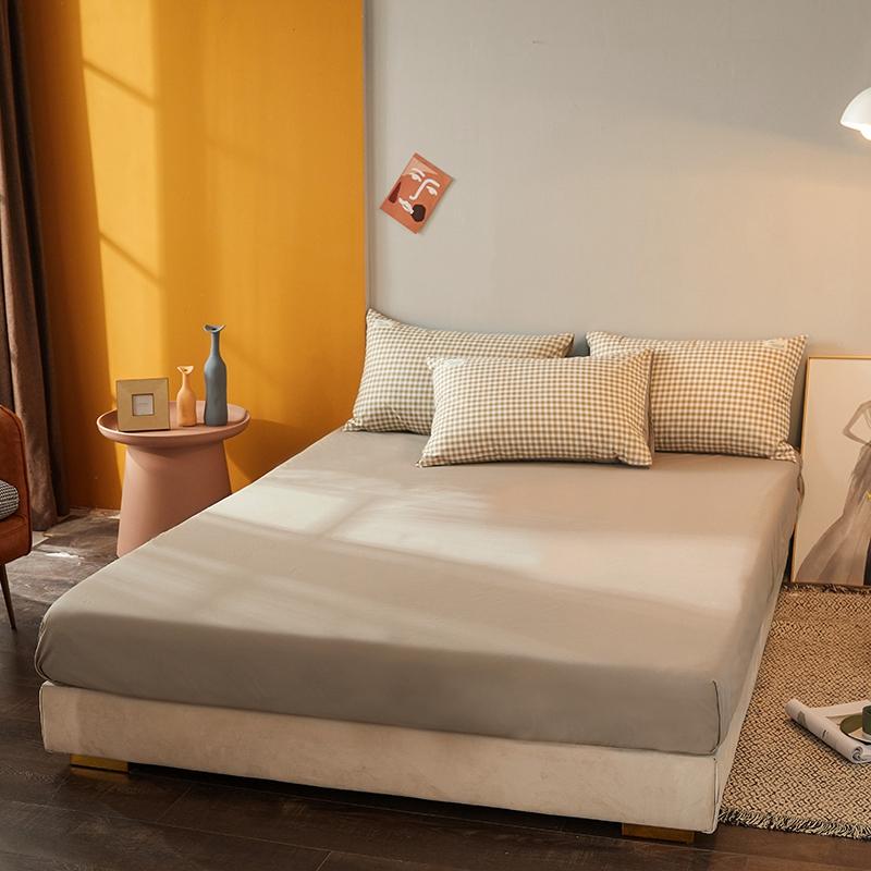 Изображение товара: Комплект постельного белья в клетку, 4 предмета, с принтом, простыня, наволочка для кровати, хлопок, пододеяльник для двуспальной кровати