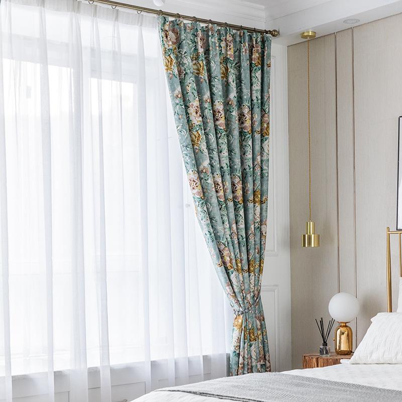 Изображение товара: Современные затемняющие шторы с зеленым принтом для гостиной, спальни, окна, деревенские винтажные шторы, готовые