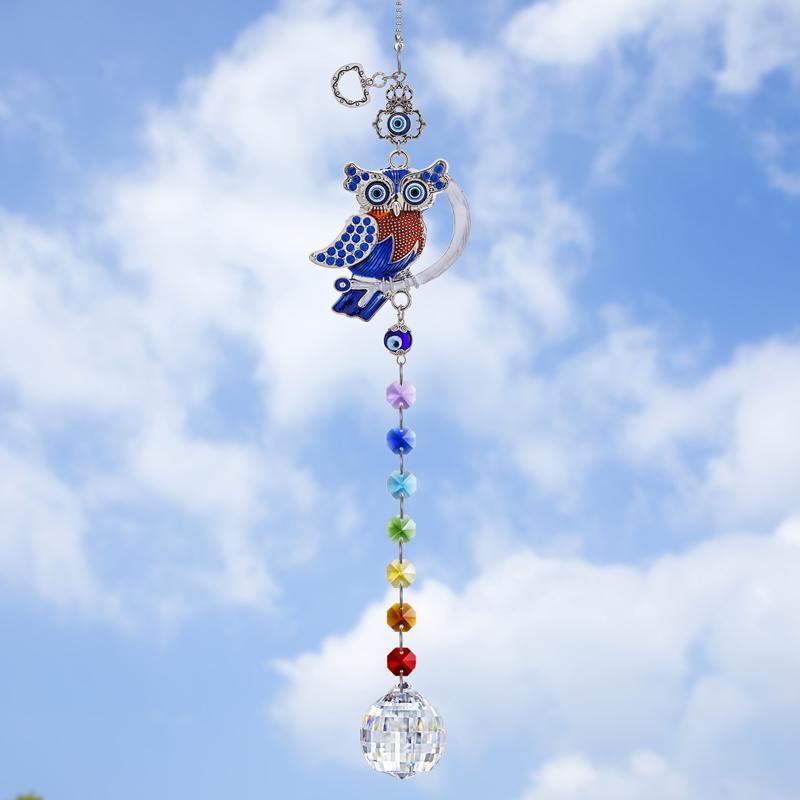 Изображение товара: Кристалл H & D, подвеска-призма, шар и цветные Восьмиугольные бусины, украшение от сглаза, Сова, подвесное украшение для сада (40 мм)