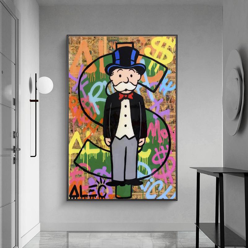 Изображение товара: Современная Монополия Alec холст живопись кукольные Деньги граффити плакаты и печать стены искусства картина для гостиной украшения куадроса