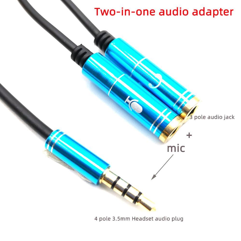 Изображение товара: «Два в одном», аудио-адаптер с двумя 3,5 мм разъем для наушников аудио сплиттер для кабелей микрофона + стерео штекер 2 в 1 4-полюсный разъем для подключения гарнитуры