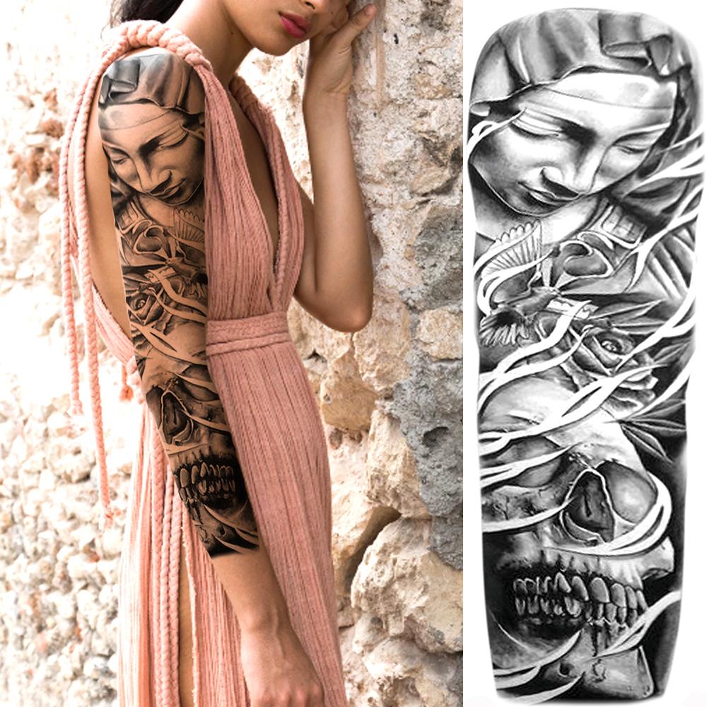 Изображение товара: Sexy God Nun Girl Temporary Tattoos Sleeves For Women Lady Large Angel Lily Rose Fake Tattoo Full Arm Body Art Tatoos Paper