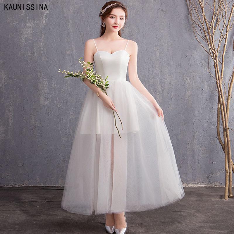 Изображение товара: Simple Wedding Dress White Ankle-Length Sweetheart A-Line Bridal Gown Sleeveless Back Lacing Tulle Wedding Party Bride Dresses