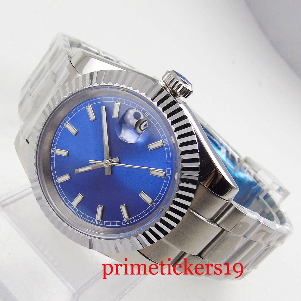 Изображение товара: Автоматические Мужские часы MIYOTA PT5000, 36 мм, синий циферблат, белый знак, дата, браслет из нержавеющей стали, светящиеся стрелки