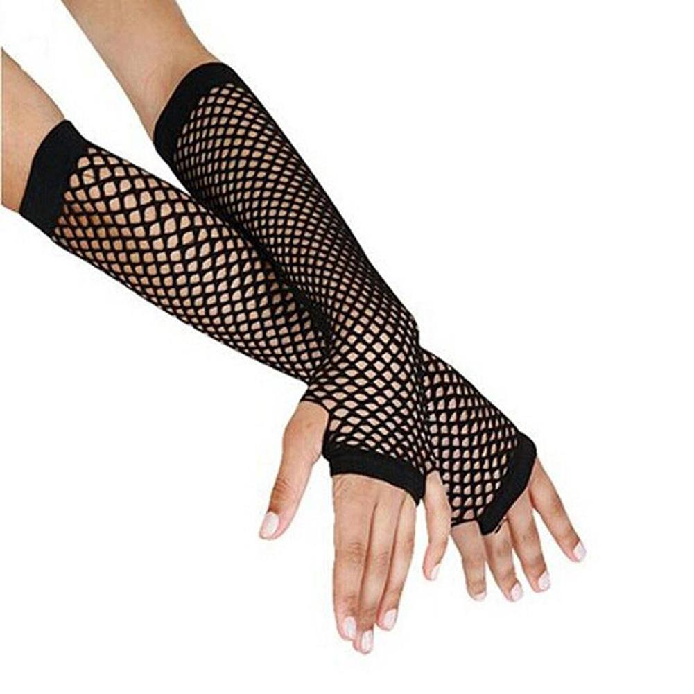 Изображение товара: Перчатки женские в стиле панк, кружевные ажурные сетчатые, без пальцев, в готическом стиле, стиль панк-рок, длина 22 см x 9 см