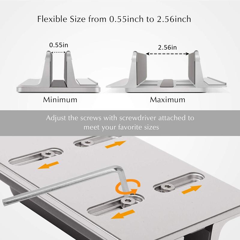 Изображение товара: Вертикальная подставка для ноутбука, алюминиевый держатель для ноутбука с регулируемым размером док-станции, совместим с/Surface/Lenovo/Dell/игровым ноутбуком