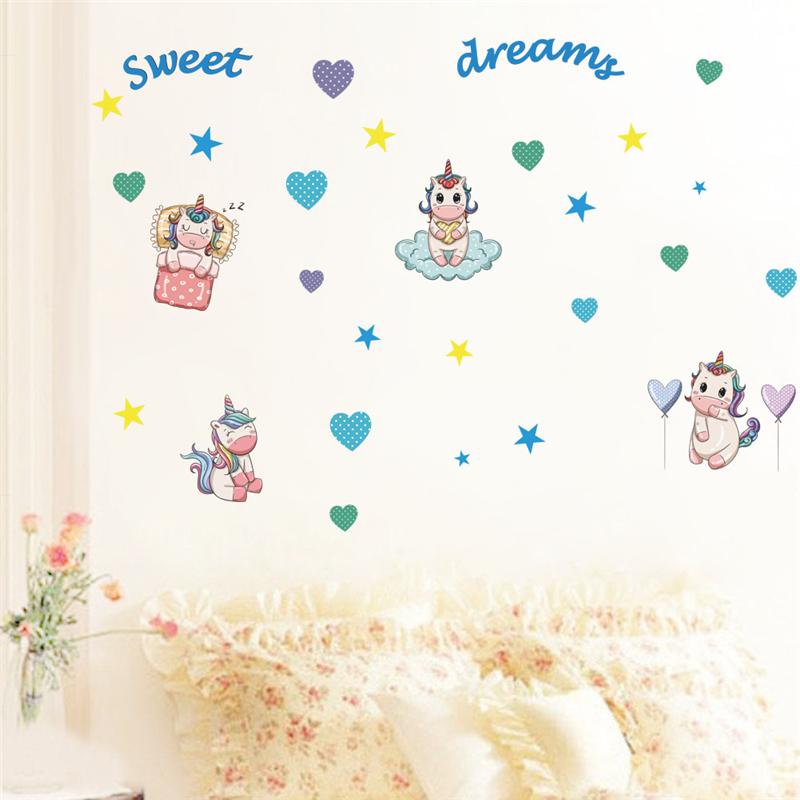 Изображение товара: Цветные наклейки на стену в виде единорога для детской комнаты, детского сада, детской комнаты, настенные украшения, наклейки на дверь в спальню