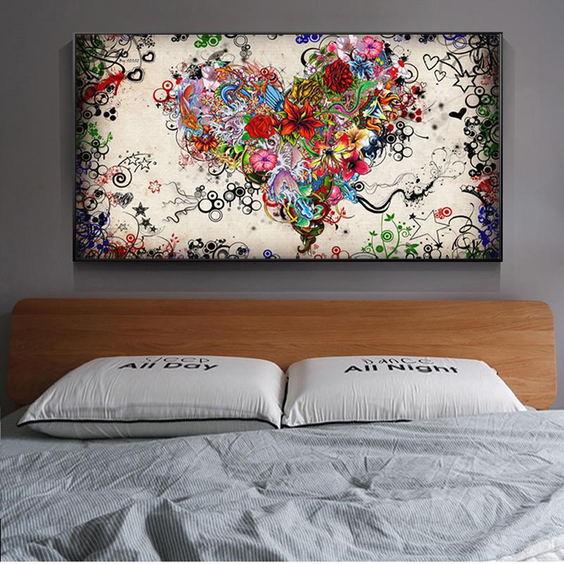 Изображение товара: Настенная картина с изображением разноцветных сердец и цветов, абстрактные постеры и принты, настенные картины для гостиной, домашний декор без рамки