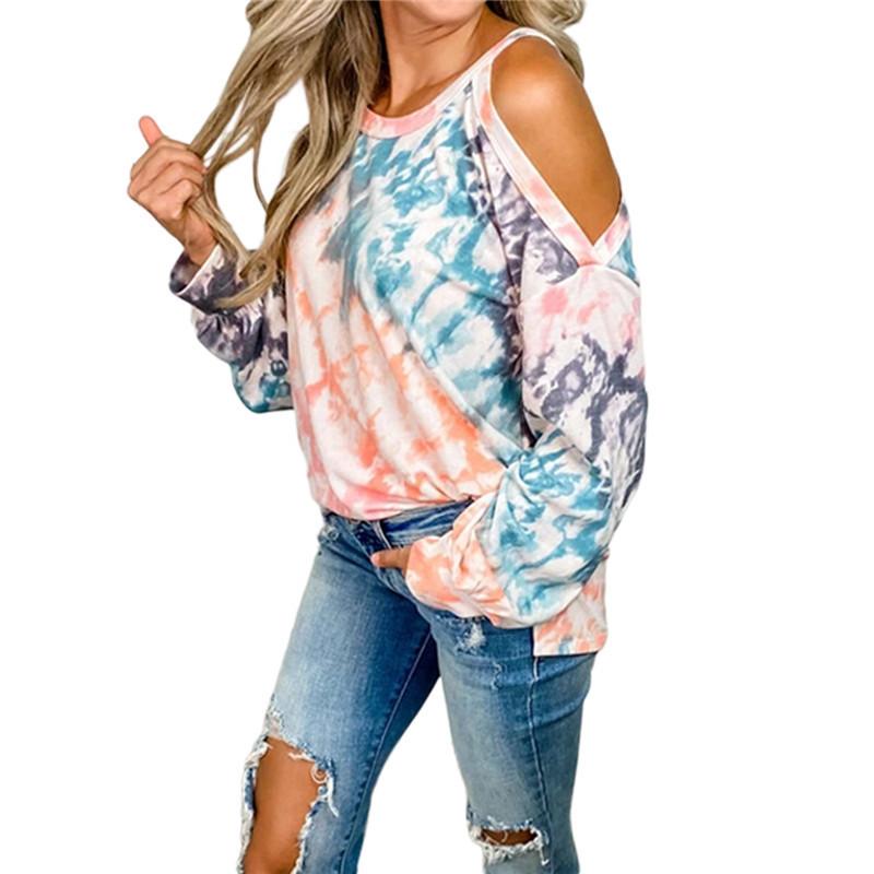 Изображение товара: Женский ажурный топ с открытыми плечами, футболка с длинными рукавами и круглым вырезом, Повседневный пуловер для девушек, уличная одежда, шопинг, свидание