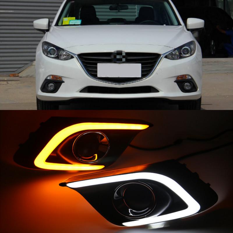 Изображение товара: Дневные ходовые огни для Mazda 3 Axela, 1 пара, дневные ходовые огни для Mazda 3 Axela 2014, 2015, 2016, противотуманные фары 12 В, дневной свет с желтым светом