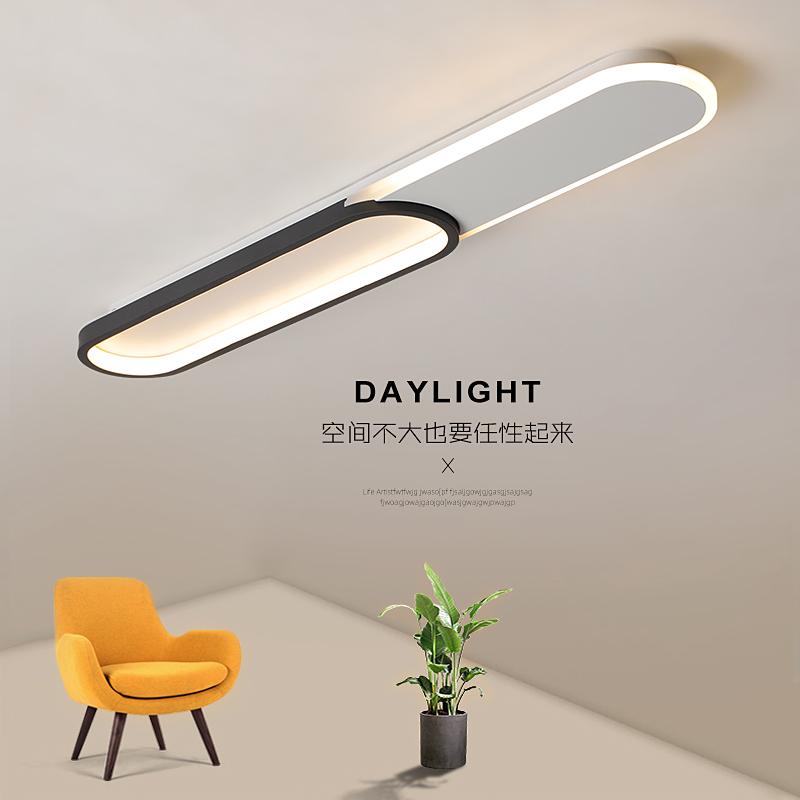 Изображение товара: Современный светодиодный потолочный светильник, для спальни, кухни, коридора, потолочный светильник, акриловая световая полоса, черный/белый потолосветильник