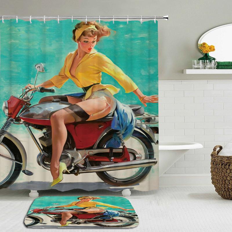 Изображение товара: 2pcs/set 3d Cartoon Girl Woman Shower Curtain Set Bathroom Waterproof Polyester Cloth + Non-slip Mat Toilet Bathroom Home Decor