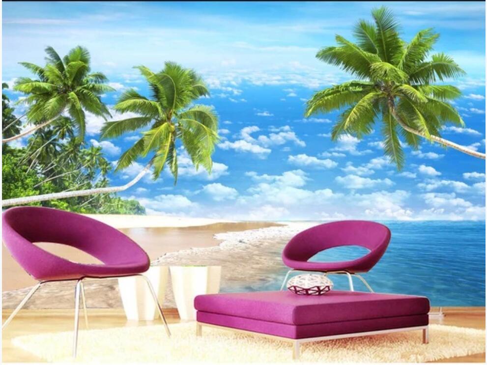 Изображение товара: Фотообои на заказ, красивые 3d обои с изображением пляжа, кокосового дерева, пейзажа, декор гостиной, обои для стен в рулонах