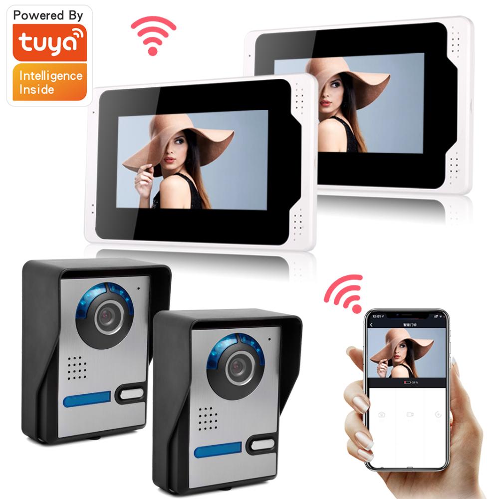 Изображение товара: Видеодомофон Tuya Smart с дистанционным управлением через приложение, Wi-Fi, домофон для нескольких квартир, безопасность, 2x1080P, проводная дверная камера