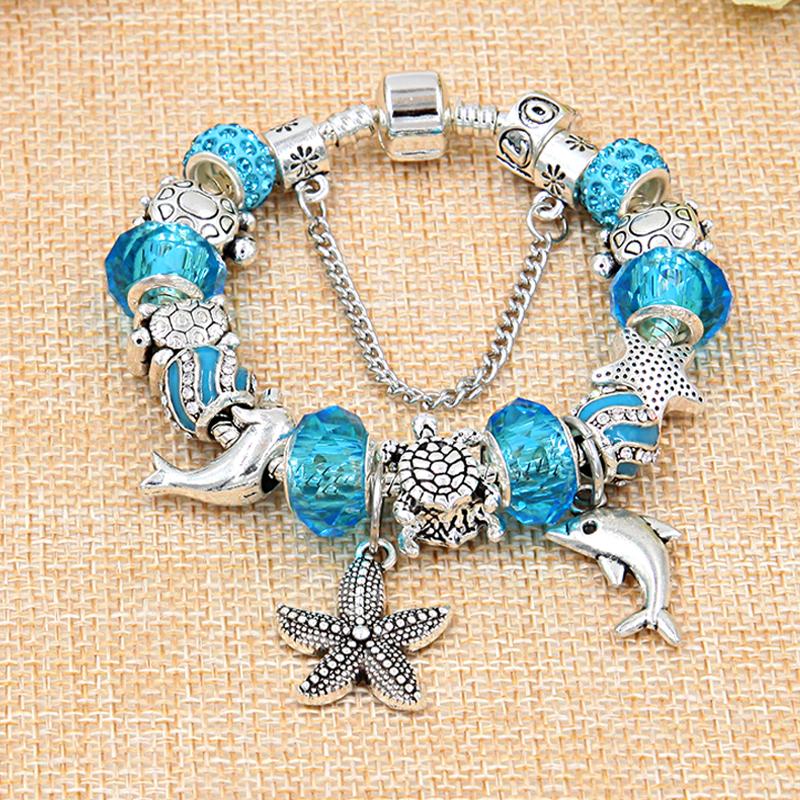 Изображение товара: Европейские и американские синие Кристальные бусины браслет океанская черепаха браслеты и браслеты DIY ювелирные изделия подарок Pulseiras Mujer