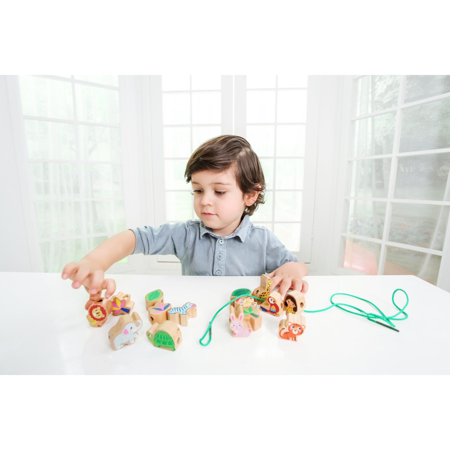 Изображение товара: Деревянные бусины для детей (части с веревкой, деревянные бусины для поделок, Монтессори ремесла детей)