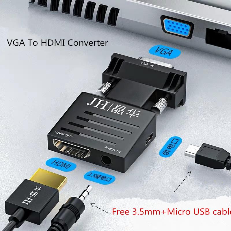 Изображение товара: Переходник VGA (штекер) на HDMI (гнездо), разветвитель 1 на 3 с аудио 3,5 мм + переходник интерфейса блок питания Micro USB для монитора HDTV