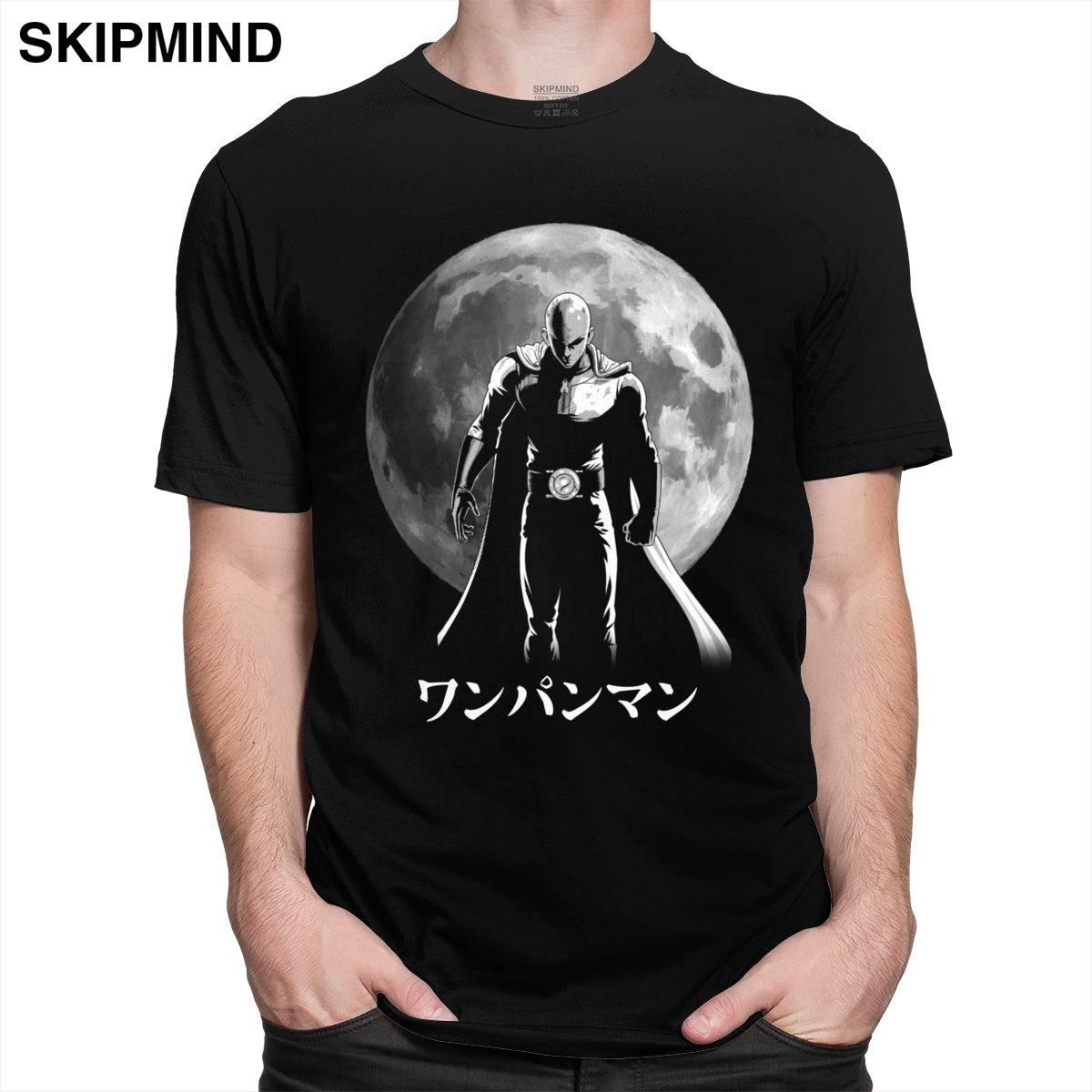 Изображение товара: Крутая футболка «One Punch Man», Мужская футболка «Moon Saitama Sensei», футболка с изображением японского героя аниме манги, футболка с короткими рукавами из 100% хлопка, подарок