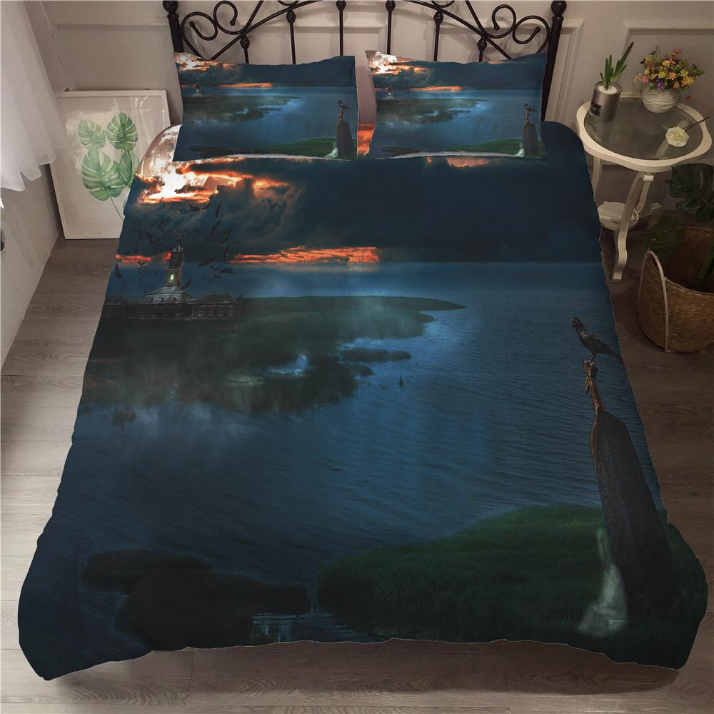 Изображение товара: Комплект постельного белья MEI Dream на Хеллоуин, черное озеро, 3D кровать, семейное постельное белье