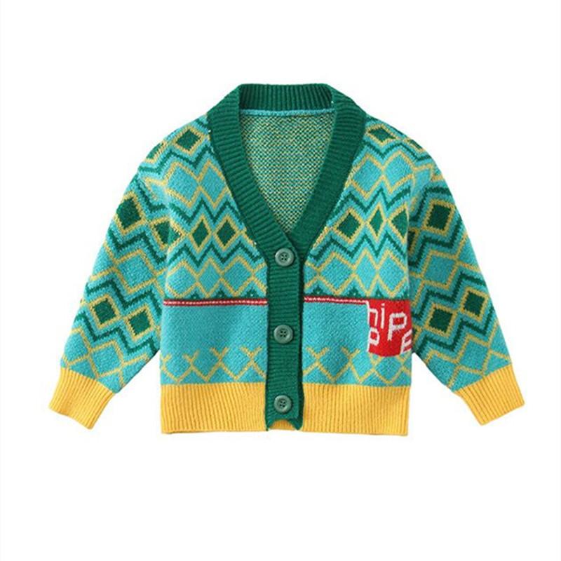 Изображение товара: Детский трикотажный кардиган для девочек, Осенний плотный жаккардовый свитер в клетку для мальчиков с пуговицами, 2020