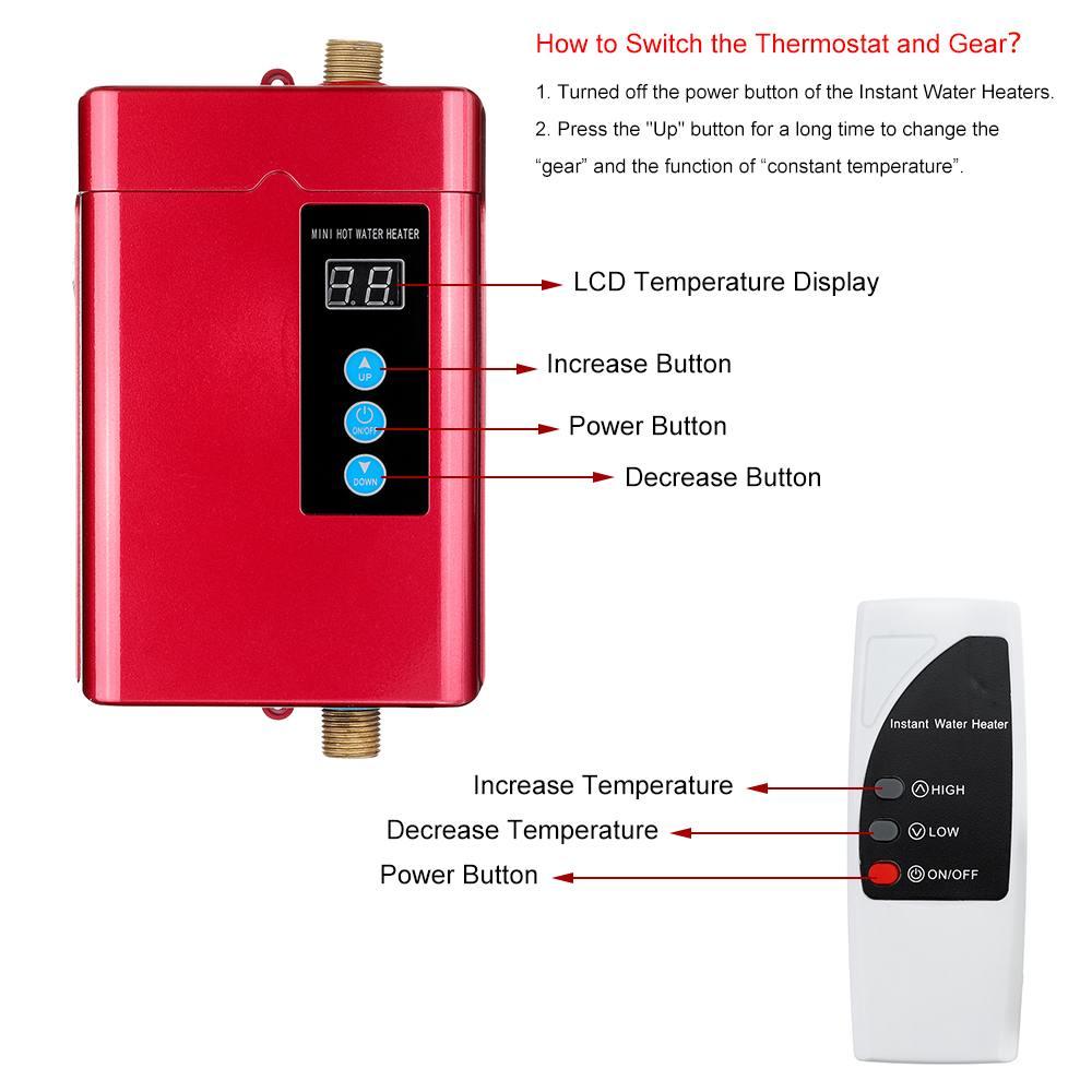 Изображение товара: Электрический нагреватель горячей воды без резервуара, термостат с регулируемой температурой для ванной и кухни, 4000 Вт, 110 В
