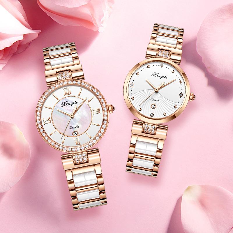 Изображение товара: Женские часы 2019 брендовые роскошные женские вставки водная дрель кварцевые наручные часы отправить браслет водонепроницаемые женские часы белые