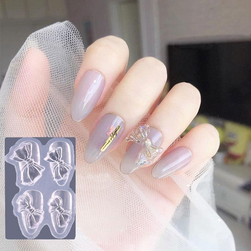 Изображение товара: Силиконовая форма для вырезания ногтей штамп трафареты 3D бабочка лук кристалл пластина маникюрный пресс DIY Инструменты Шаблон для дизайна ногтей Гель-лак