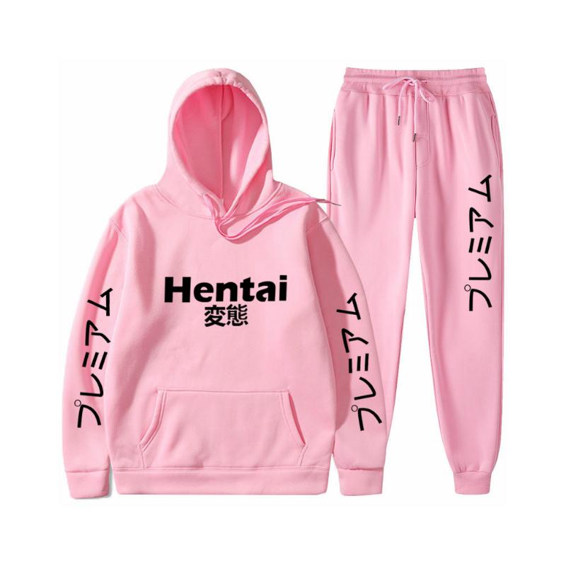 Изображение товара: Two Piece Set Women Japanese Letter Print Harakuju Hooded Sweatshirts And Full Length Pants Tracksuit Streetwear Sports Set