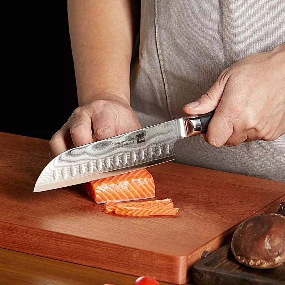 Изображение товара: 5 шт. Huohou набор ножей из дамасской стали, бытовые кухонные ножи из нержавеющей стали, прочный композитный стальной нож с деревянной ручкой