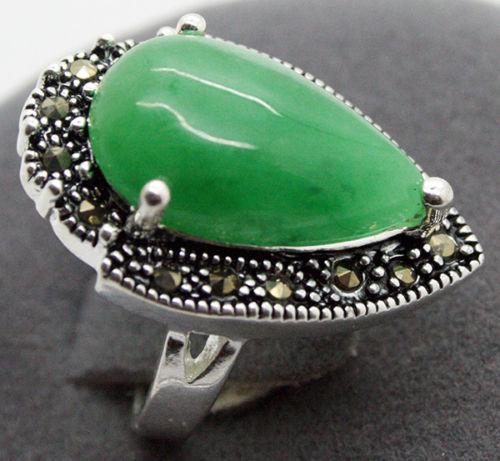 Изображение товара: Модное кольцо из серебра 925 пробы с зеленым нефритом марказитом 15 х23 мм 7/8/9/10 нефрит