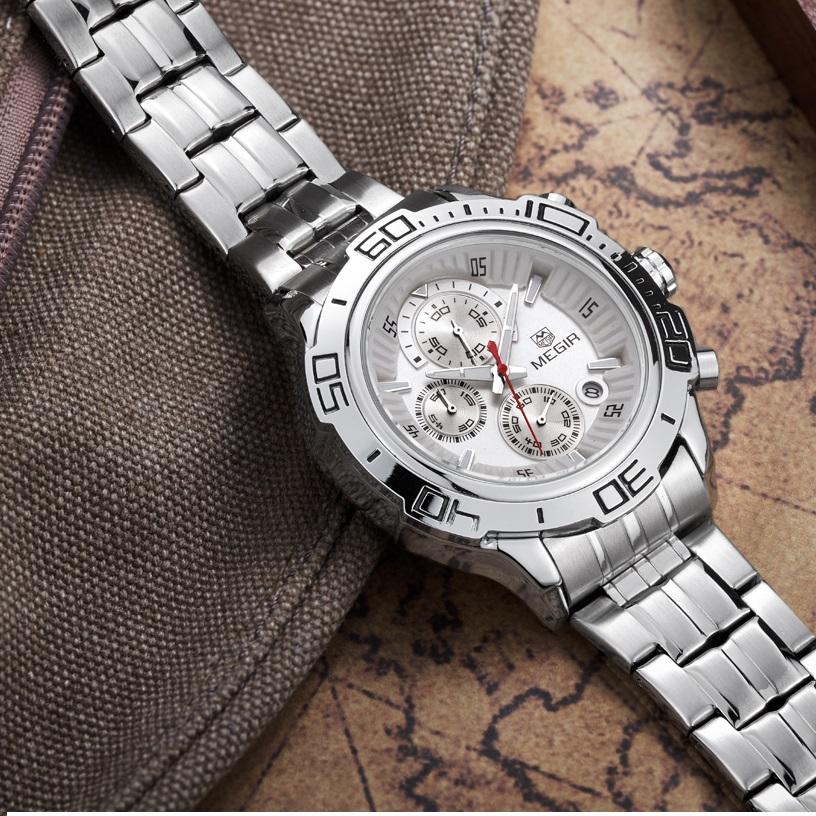 Изображение товара: MEGIR top Hot 2018 Мужские кварцевые часы, модные светящиеся часы с хронографом, Мужские Аналоговые Круглые деловые часы, роскошный подарок, наручные часы