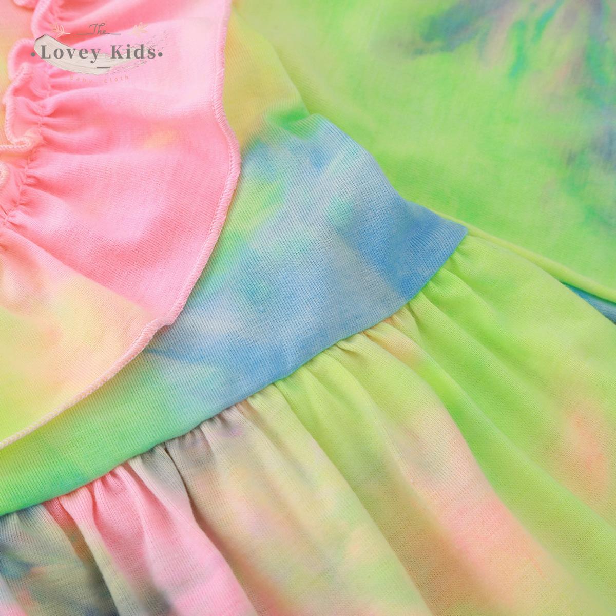 Изображение товара: Детское Хлопковое платье с оборками, Радужное разноцветное платье с длинным рукавом и круглым вырезом для новорожденных 0-24 м, 2020