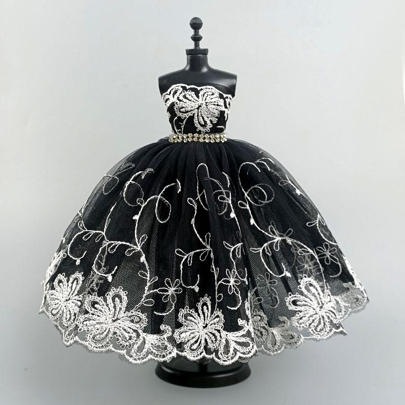Изображение товара: Черно-белое балетное платье-пачка для куклы Барби, одежда 1/6, аксессуары для кукол стразы, трехслойная юбка, бальное платье, игрушки
