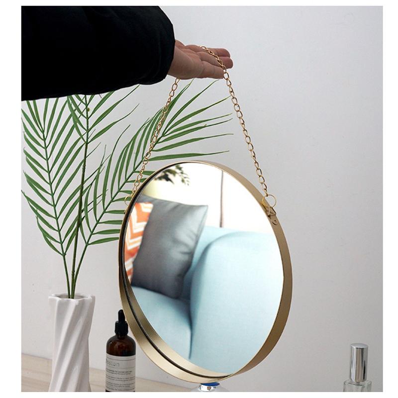 Изображение товара: Скандинавское металлическое зеркало для ванной комнаты, круглое настенное крепление, украшение для салона, Настенный декор туалета ванной комнаты, украшение для ванной, подвесное зеркало для макияжа