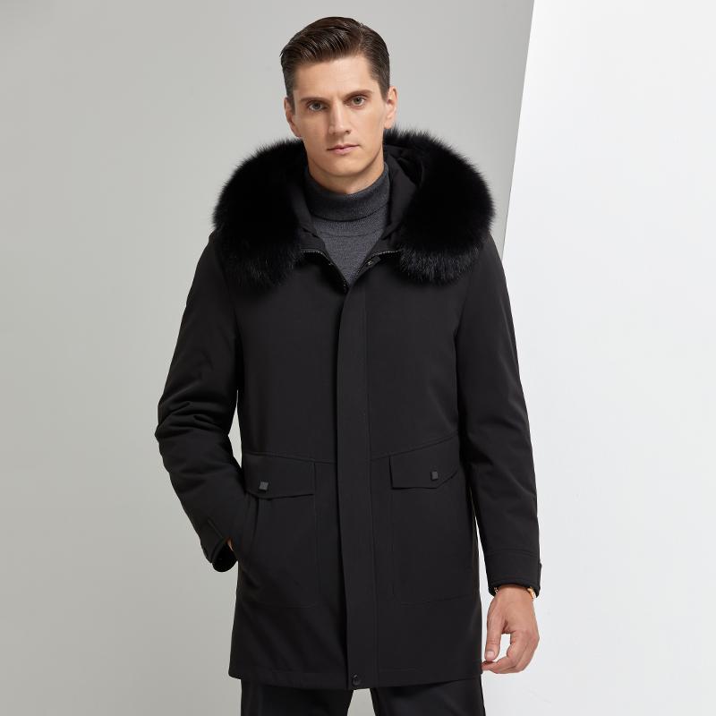 Изображение товара: Мужская куртка с капюшоном, черная уличная зимняя куртка, новый дизайн 2020, мужское зимнее пальто с теплым меховым воротником и кроличьей подкладкой, 4XL